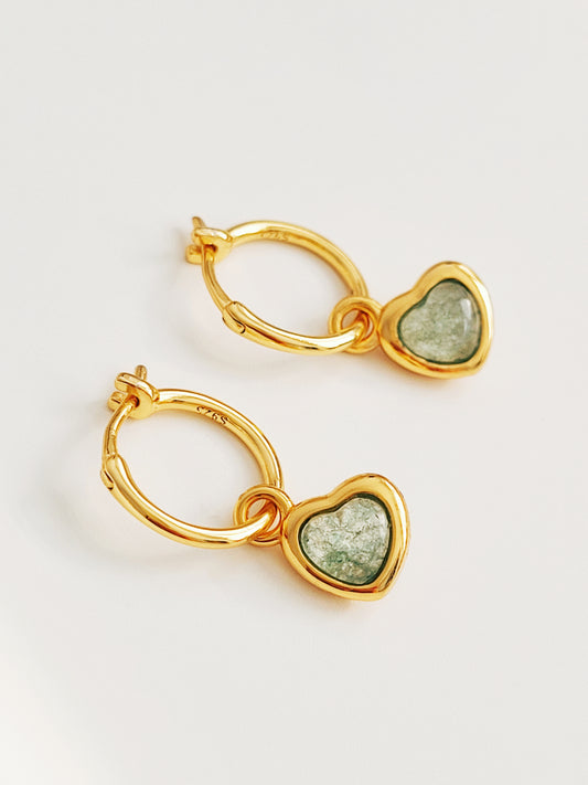 Heart Dangle Earrings · Green Crystal Quartz