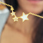 A girl holding a four stars pendant necklace.