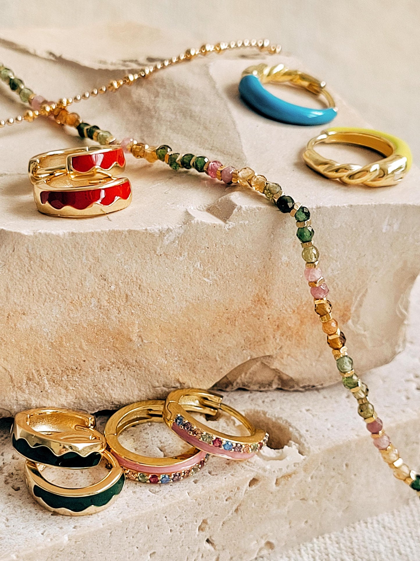 Enamel Green Wave Huggie Hoops