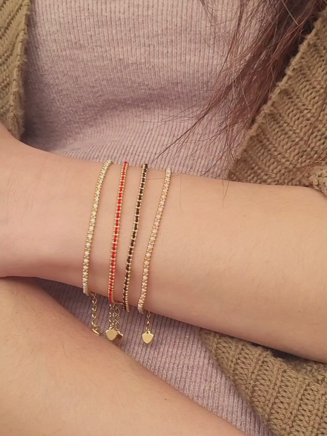 Gold-plated sterling silver string bracelets in Black, Blue, Red and Pink, perfect as friendship bracelets or meaningful graduation gifts for everyday wear.