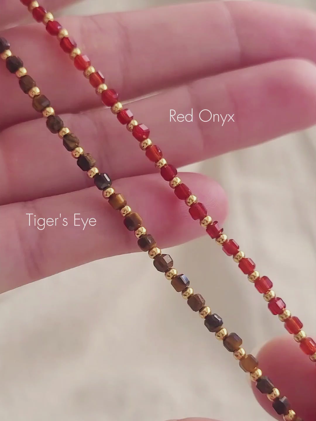 Vibrant red beaded bracelet with gold vermeil spacers, handmade jewelry