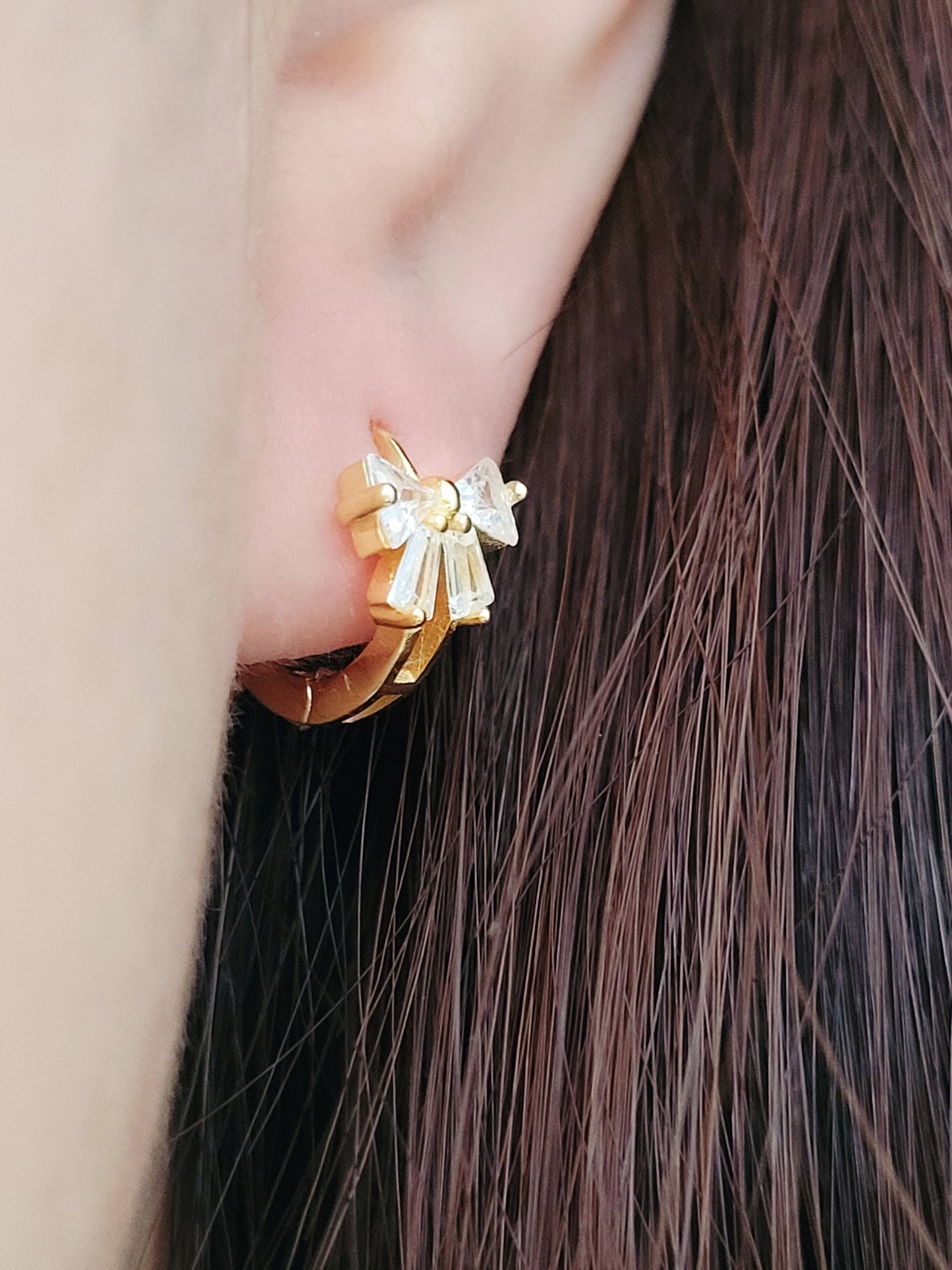 Elegant Diamond Bow Huggie Hoop Earrings