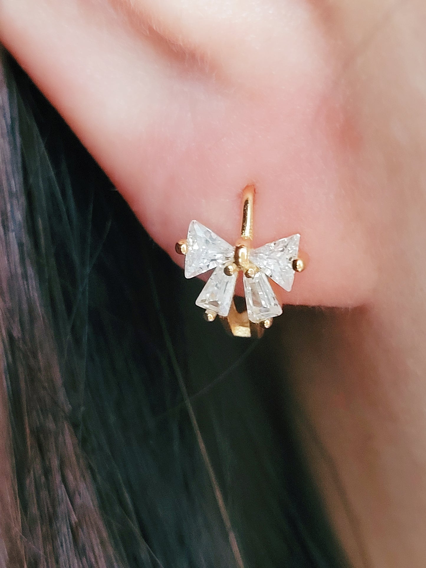 Elegant Diamond Bow Huggie Hoop Earrings