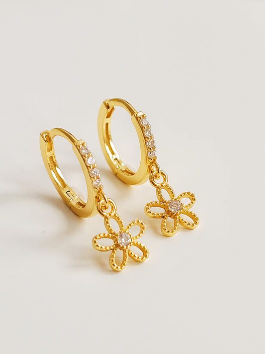 Dangly Flower Huggie Earrings