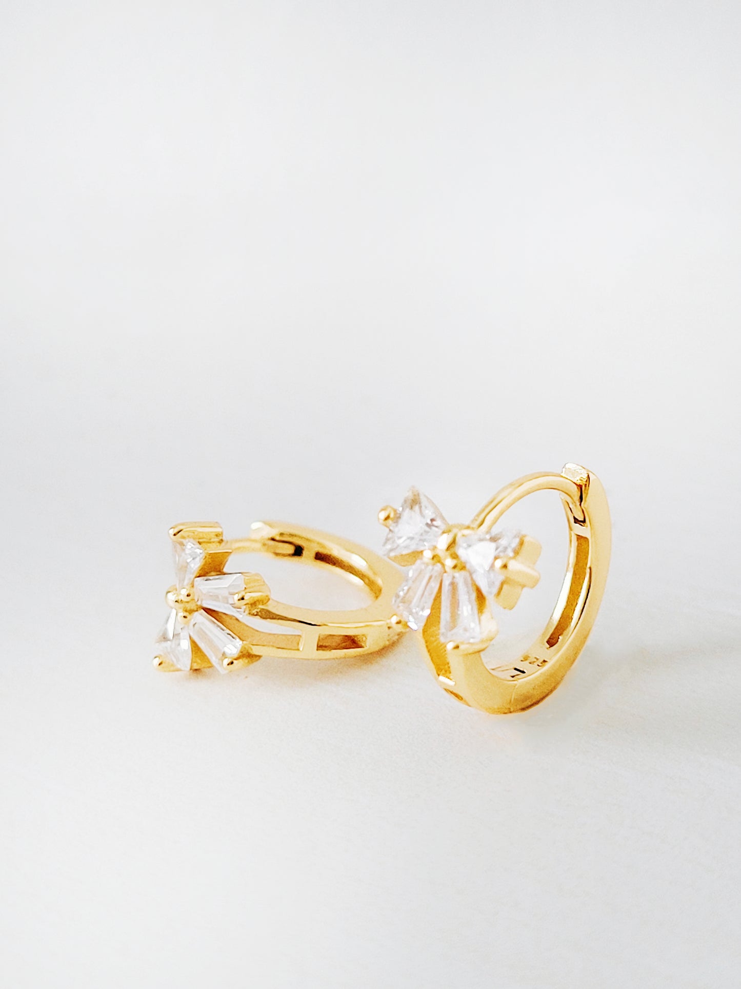 Elegant Diamond Bow Huggie Hoop Earrings