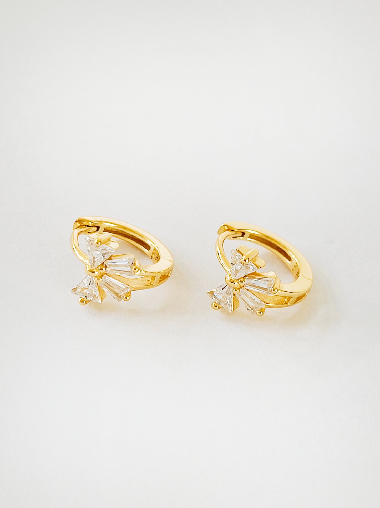 Elegant Diamond Bow Huggie Hoop Earrings
