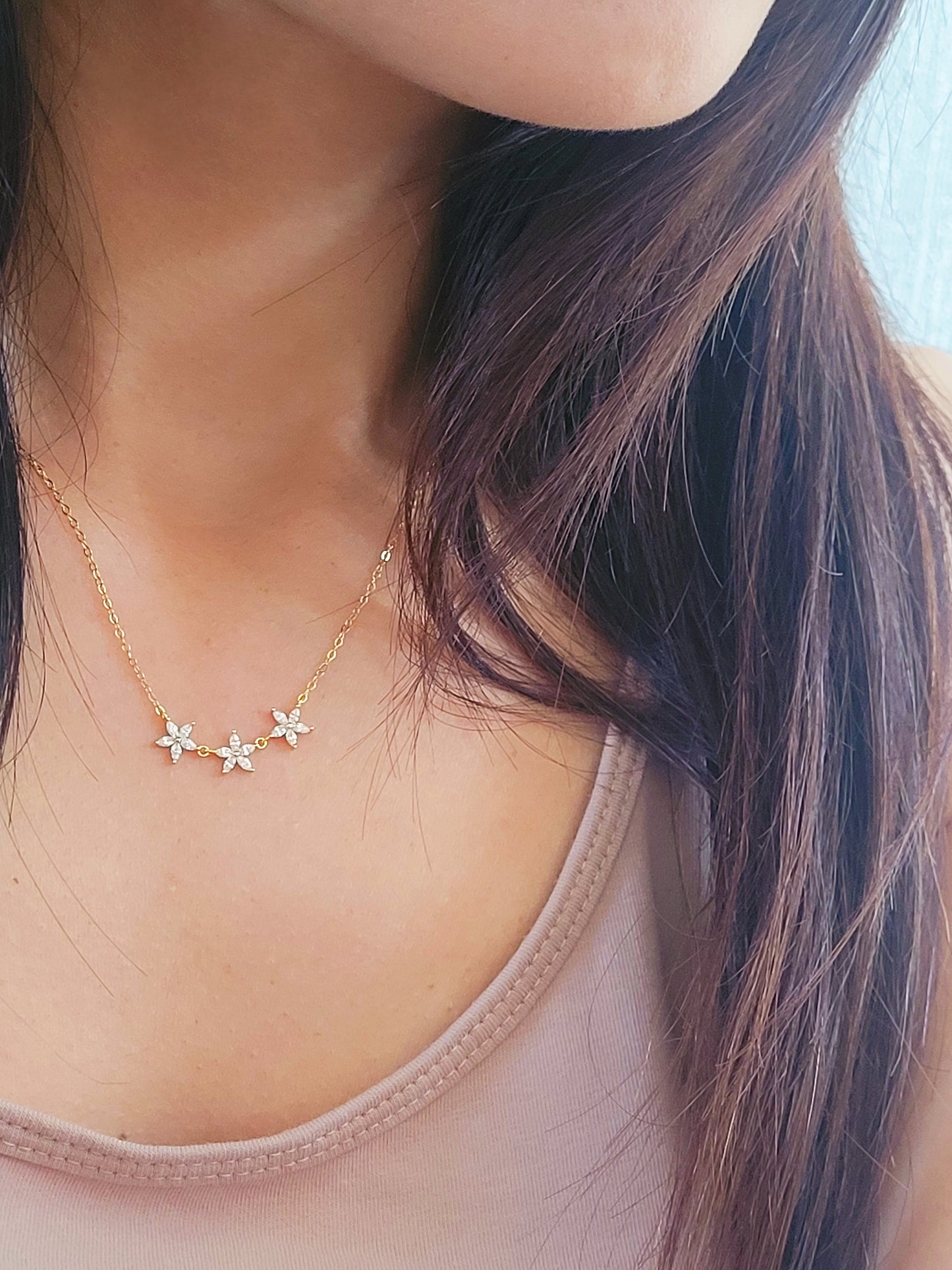 Triple Marquise Flower Necklace