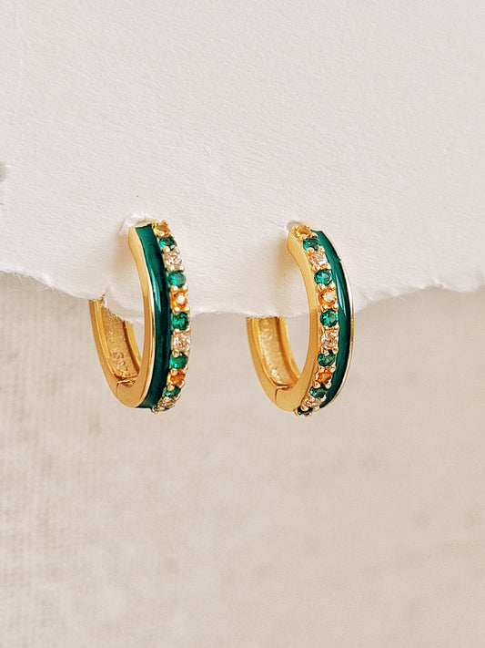 Emerald Green Enamel Hoop Earrings