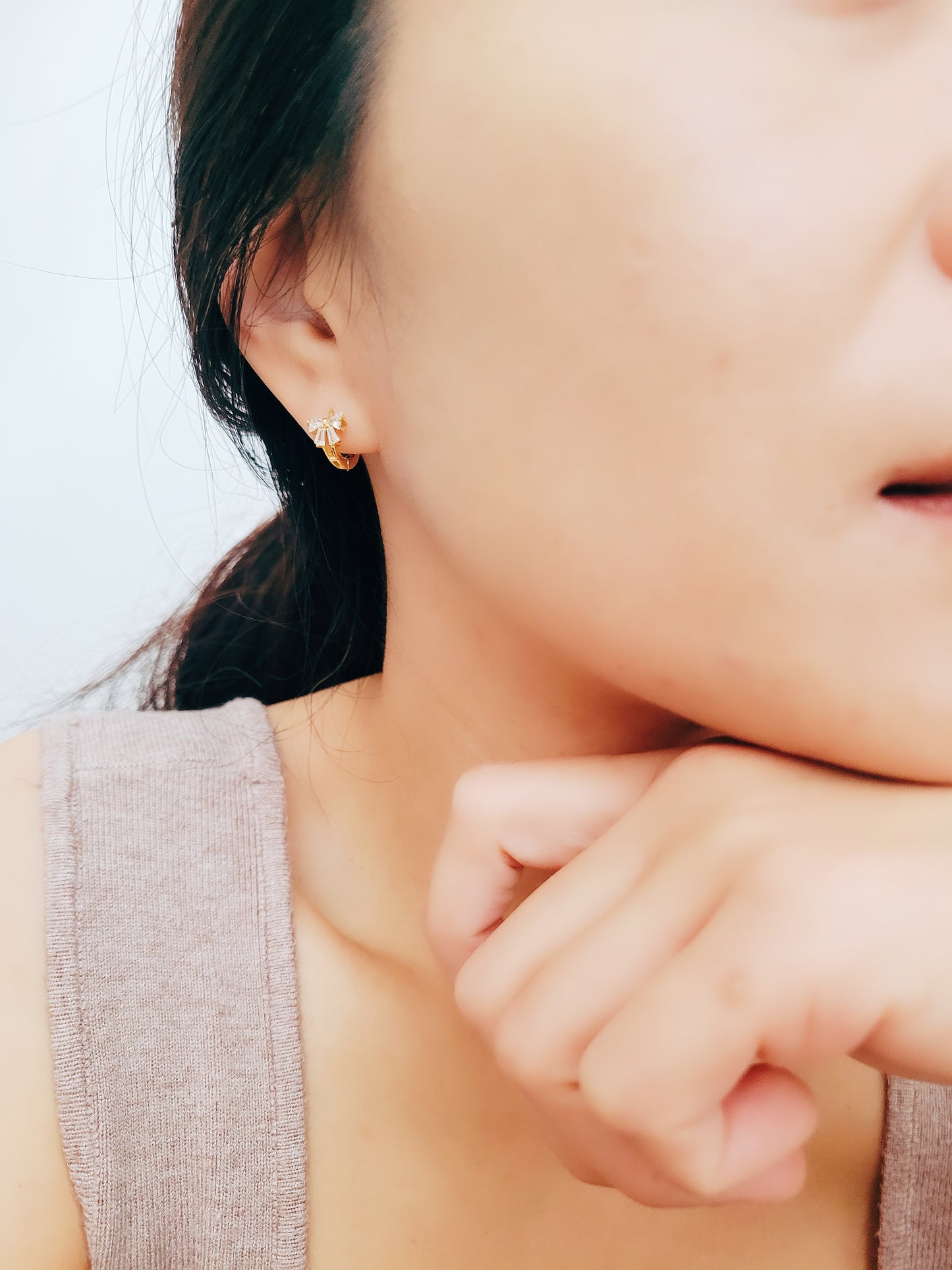 Elegant Diamond Bow Huggie Hoop Earrings