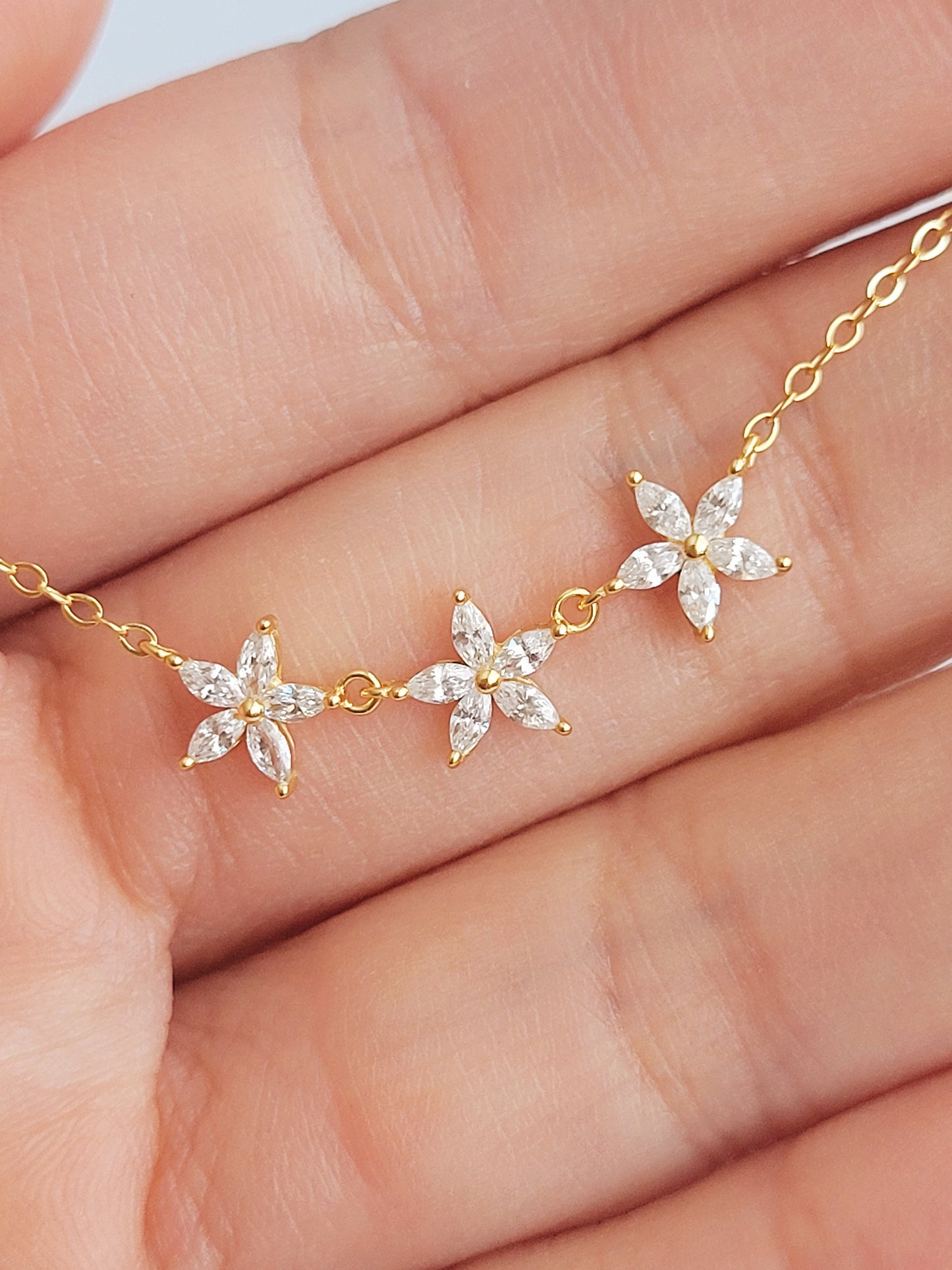 Triple Marquise Flower Necklace