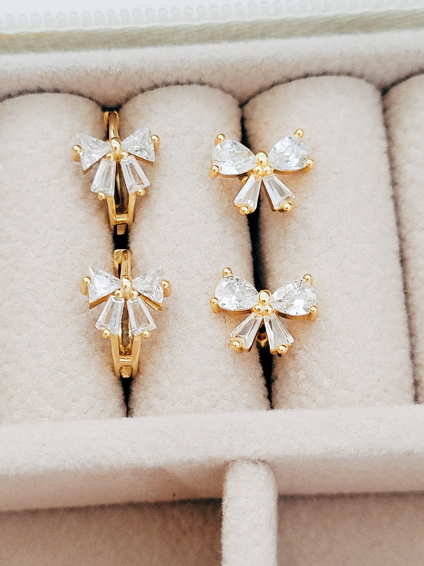 Elegant Diamond Bow Huggie Hoop Earrings