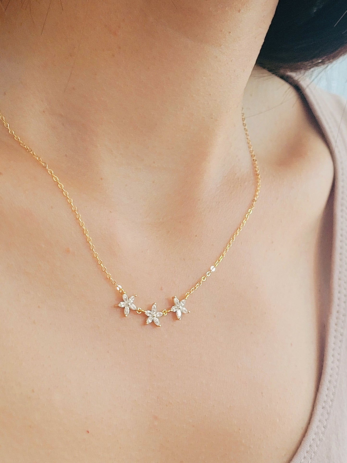 Triple Marquise Flower Necklace