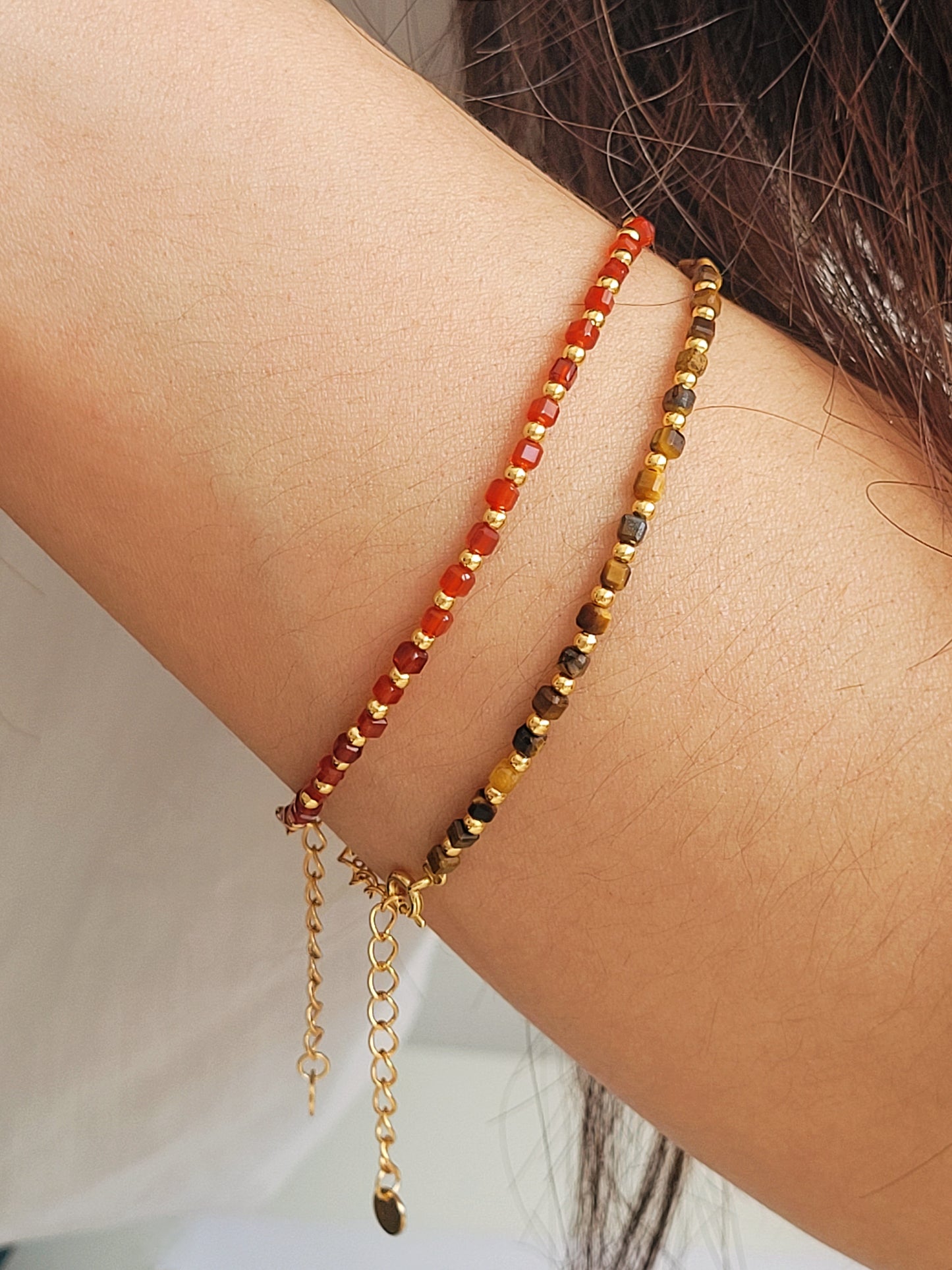 Spiritual protection bracelet with gold and Tiger’s Eye stones or Red Onyx stones