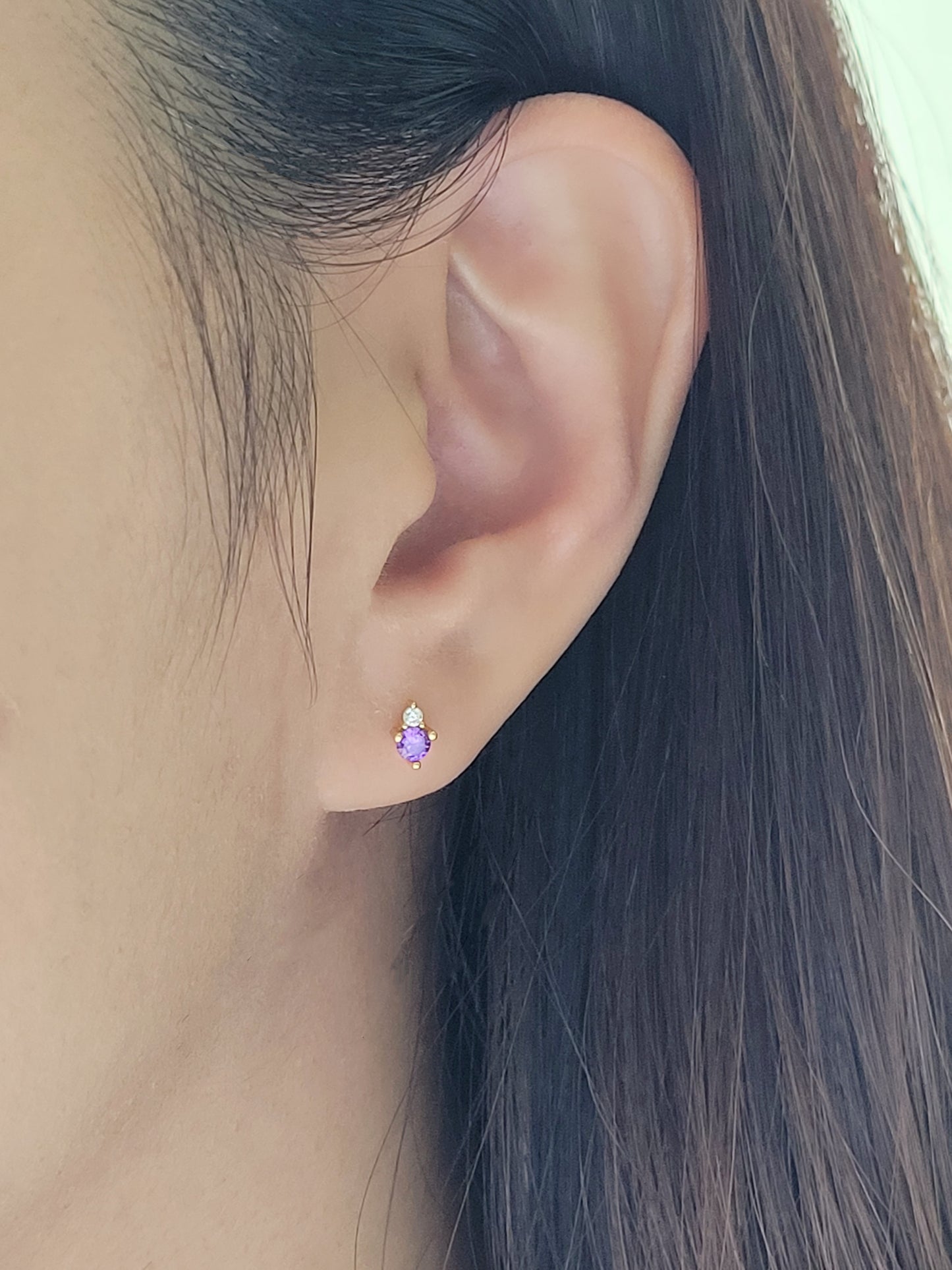 February Birthstone Stud Earrings with Amethyst CZ
