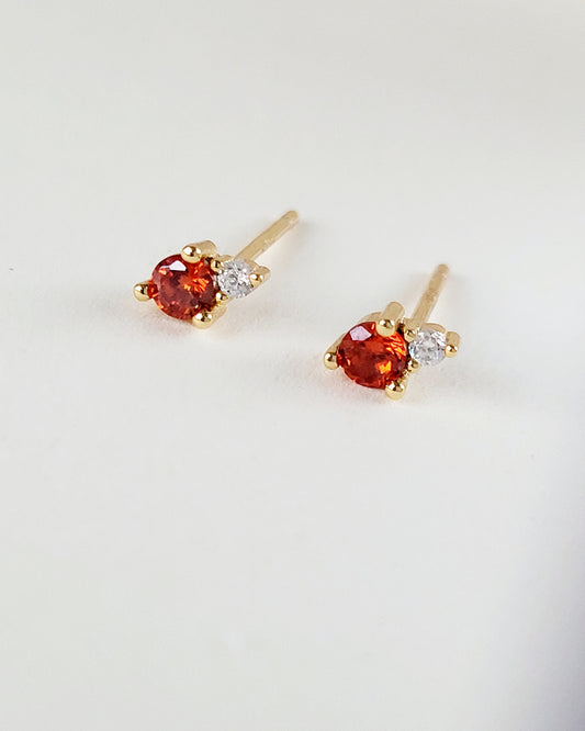 January Birthstone Stud Earrings with Garnet CZ