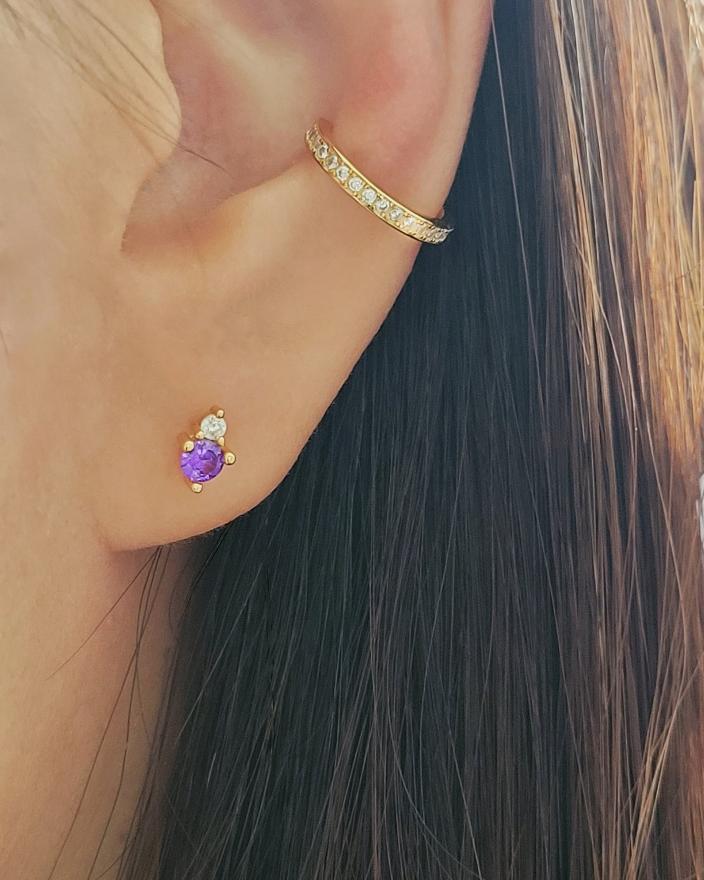 February Birthstone Stud Earrings with Amethyst CZ