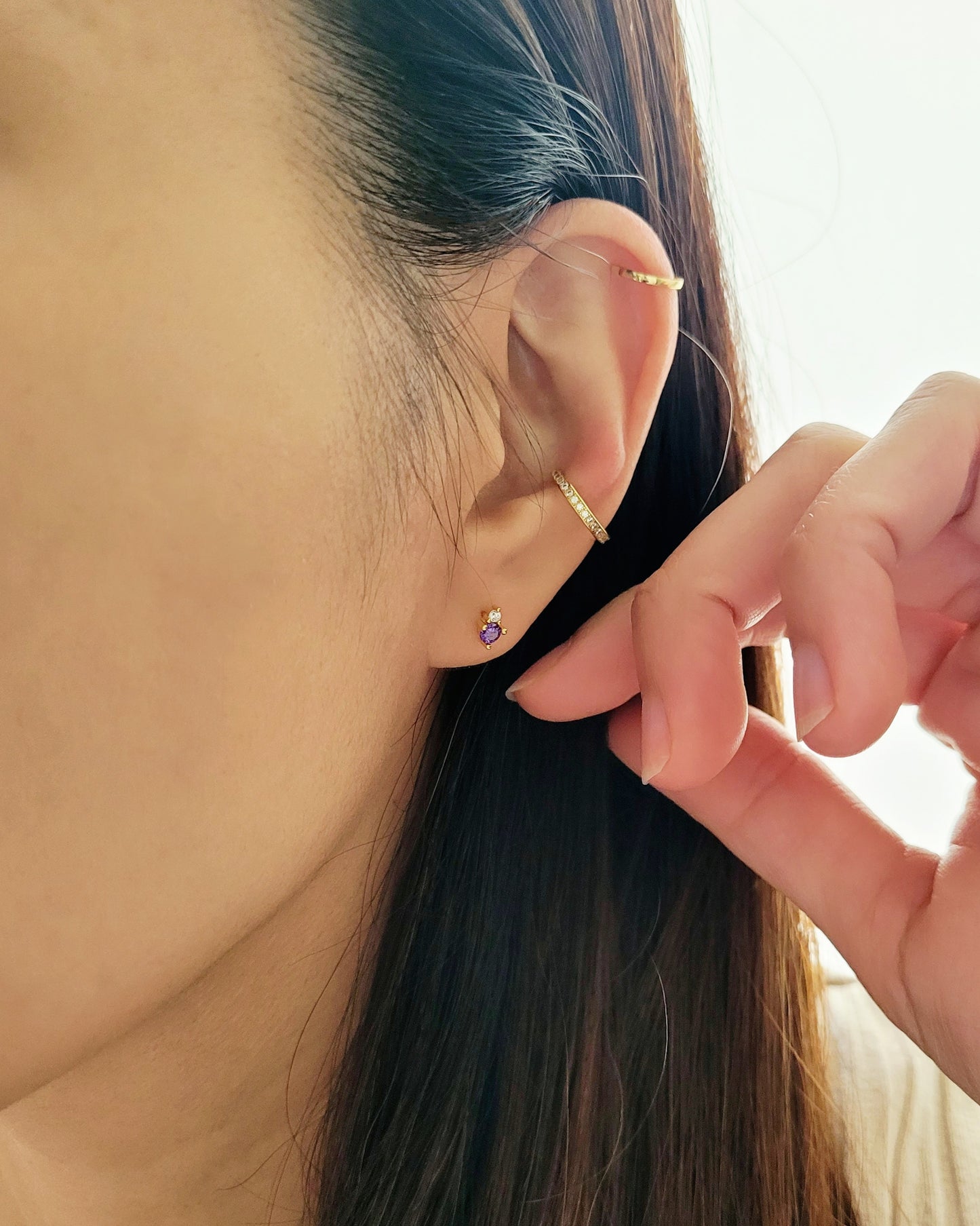 February Birthstone Stud Earrings with Amethyst CZ