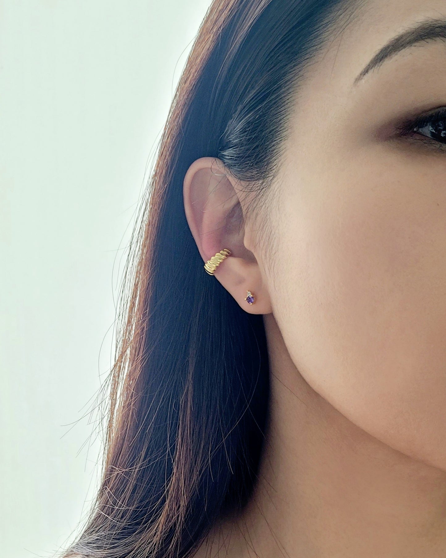 February Birthstone Stud Earrings with Amethyst CZ