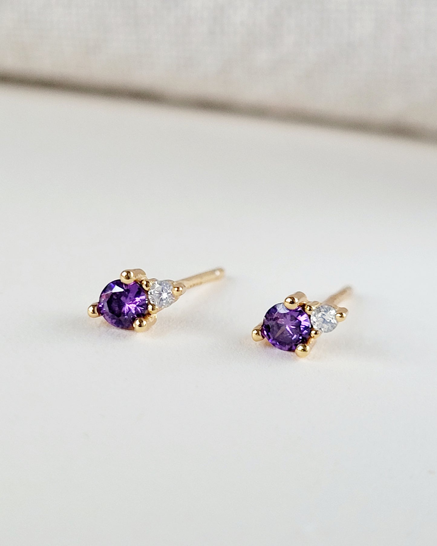 February Birthstone Stud Earrings with Amethyst CZ