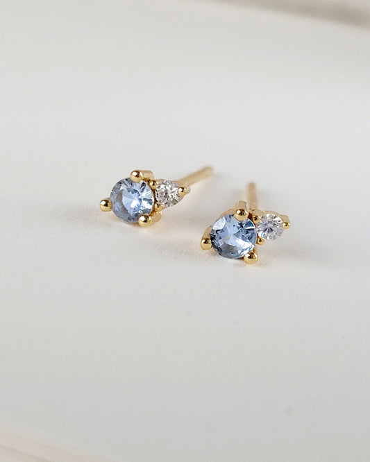 March Birthstone Stud Earrings with Aquamarine CZ