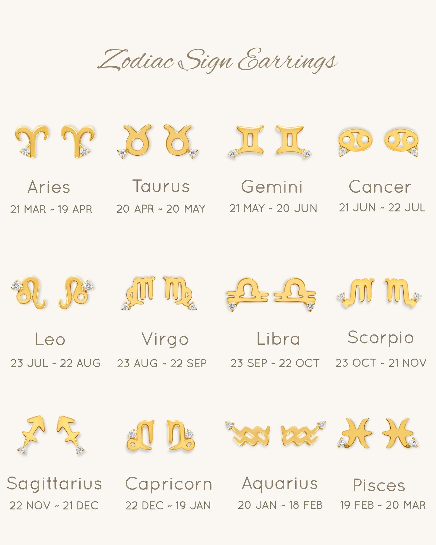 Starry Zodiac Sign Earrings · Cancer